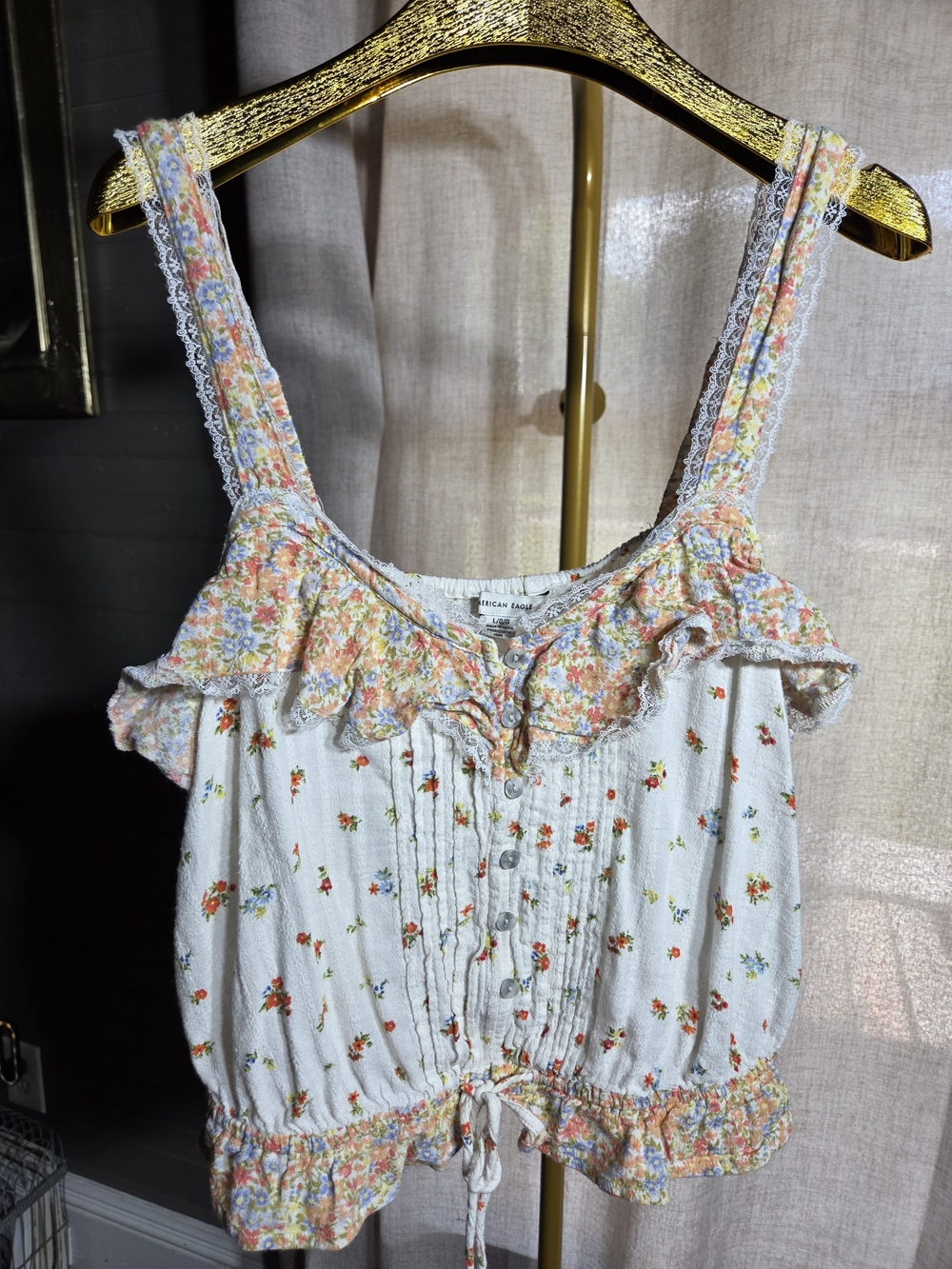 AE Floral Ruffle Tie-Hem Women’s Tank Top